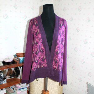 Coldwater Creek Purple Floral Open Front Silk Blend Cardigan, XL 16